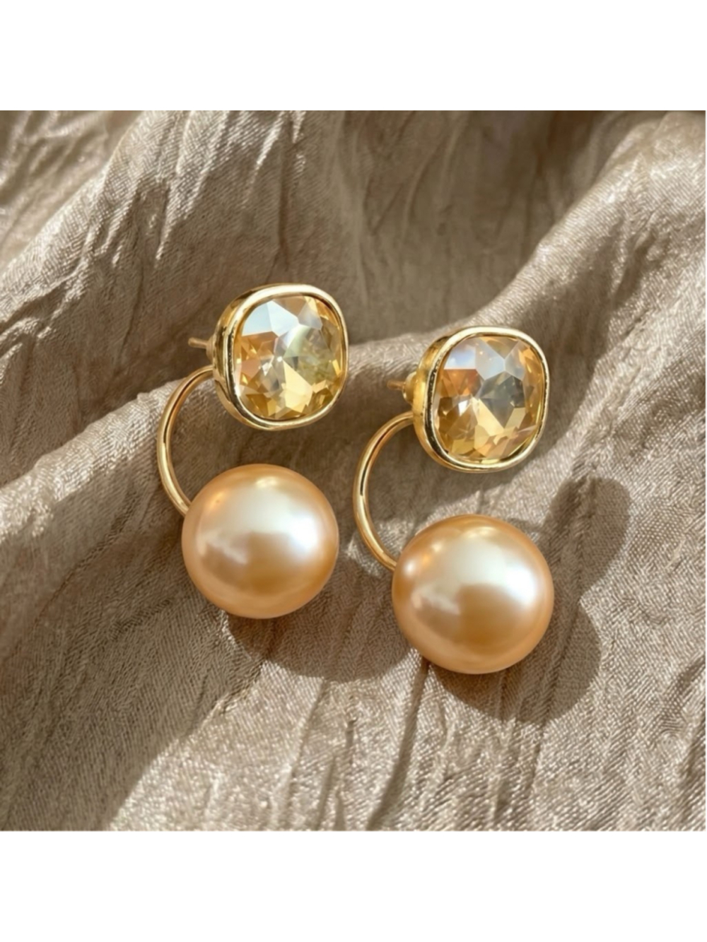 Anthropologie Art Deco Crystal Pearl Earrings Front Back CZ VTG Boho Retro